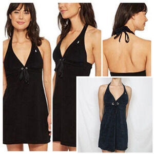 VTG Ralph Lauren Black Terry Halter Dress L Cover Up tennis Beach Club Preppy